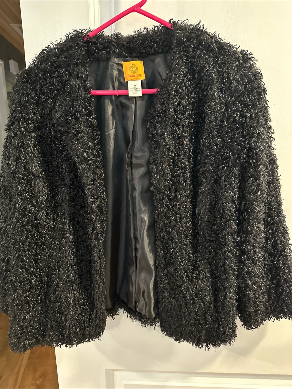 Ruby Rd. Black Curly Faux Fur Teddy Jacket